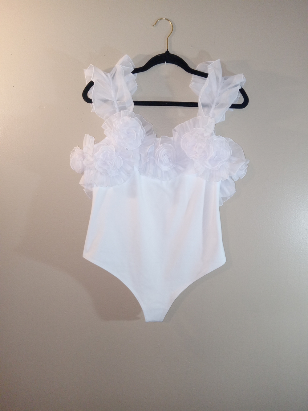 Free People White Floral Ruffle Bodysuit